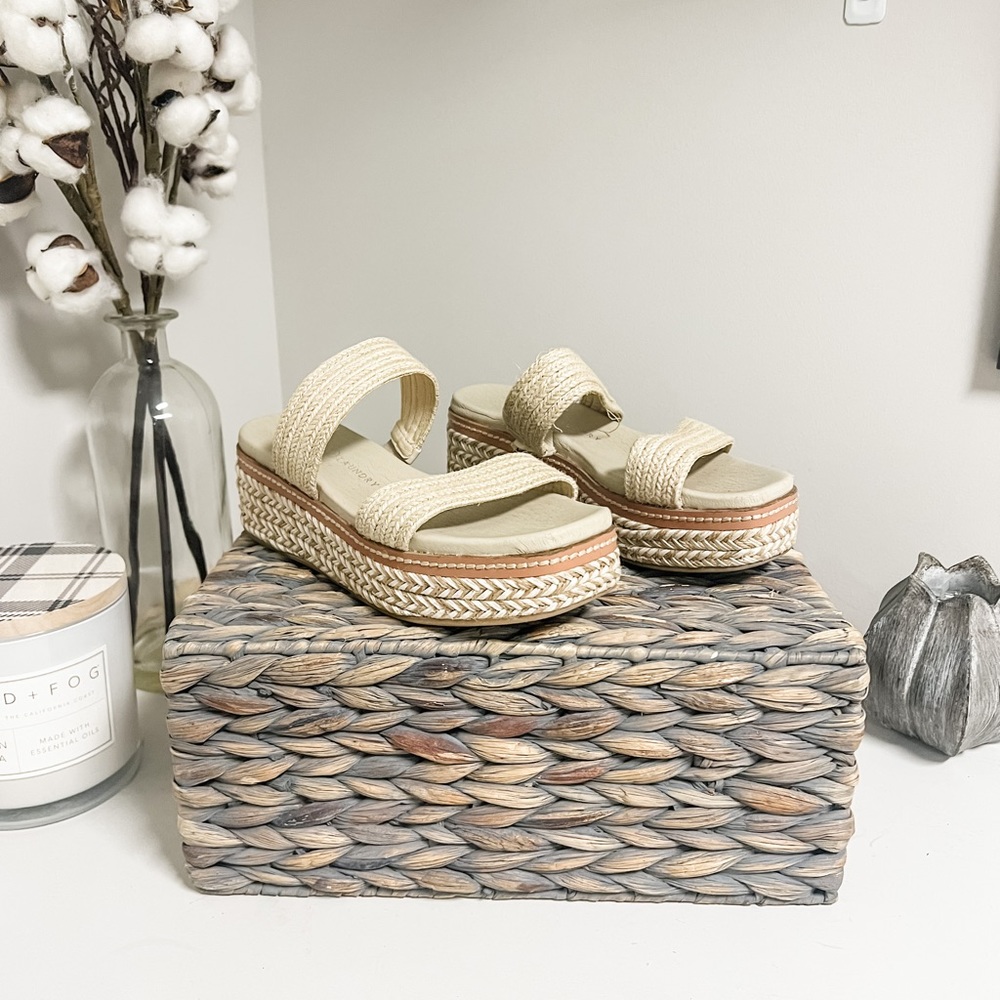 Chinese Laundry Cream Woven Platform Espadrille Slides Size 6.5